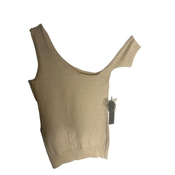 Poof Apparel Tops - Poof Apparel Cream Asymmetrical One Shoulder Knit Cold Shoulder Top Size M